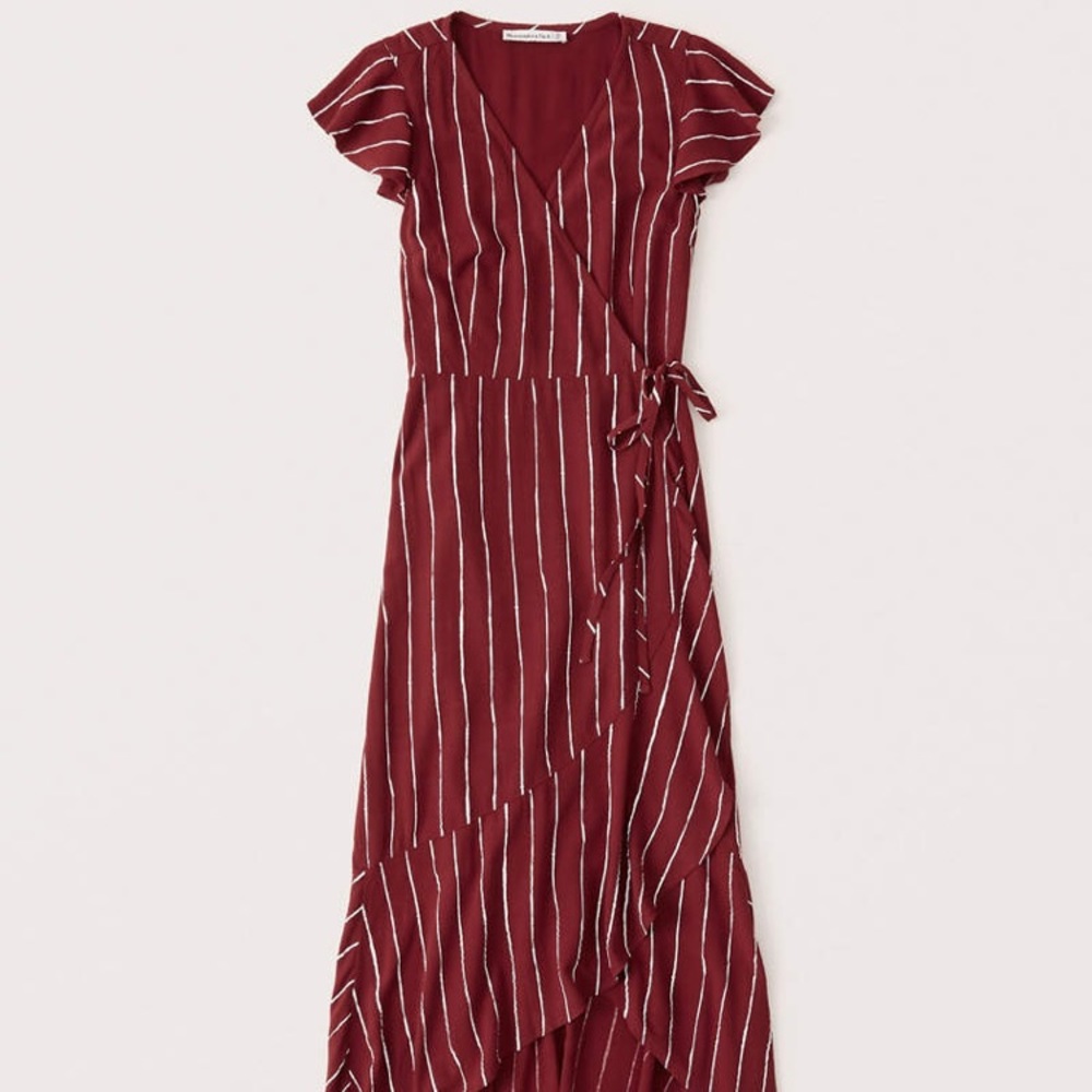 Abercrombie Wrap Midi Dress Dark Red Stripe